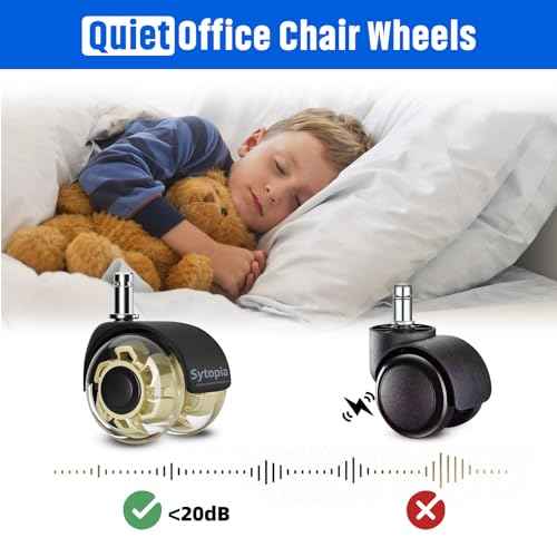 Office Chair Wheels 2" Desk Chair Caster Wheels Smooth Roller Style Quiet for Carpet and Hardwood Floors Universal Fit 11x22 mm Set of 5 Yellow