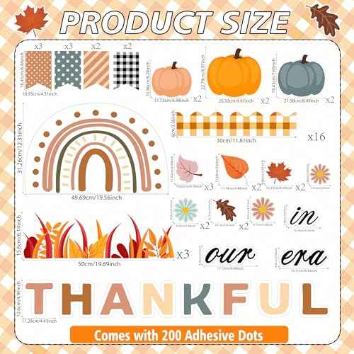 Fall Thanksgiving Bulletin Board Decorations Autumn Leaves Pumpkin Classroom Decor Boho Rainbow Thankful Cutouts Bulletin Border for Fall Harvest Office School Classroom Wall Door Chalkboard Decor