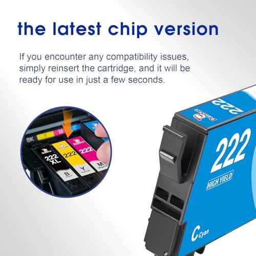 222 222XL Ink Cartridges Combo Pack Remanufactured 222 Ink Cartridges Replacement for WF-2960 XP-5200 Printers (Black, Cyan, Magenta, Yellow, 4 Pack)