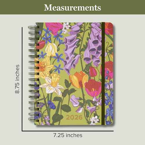 2025-2026 Large Planner Daily Weekly & Monthly, 17 Month Hardcover Agenda Dated Aug 2025-Dec 2026, Cute Planner with Stickers, Pockets, & Spiral Binding, Meadow Bouquet