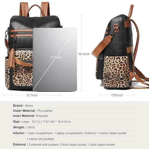 Shrrie 15.6 inch Laptop Backpack for Women,Large Leather Purse,Travel Backpacks Carry on,Water Resistant Casual Laptop Backpacks,College Backpack,Work Backpack for Women,Two-toned Deep Gray