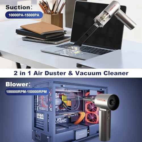 Compressed Air Duster, 150,000RPM Compressed Air with LED, 2-in-1 Mini Vacuum, Electric Air Duster for PC Cleanning Kit, Canned Air Duster for Computers-Air Blower for Electronics with Case