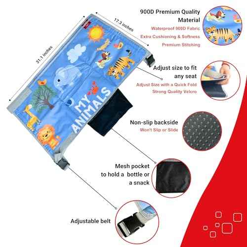Airplane Seat Extender for Kids ANM: Enhance Your Child's in-Flight Comfort. Travel Toddler Bed, Leg Rest, Foot Hammock, All in One (My Animals - Cool Grey)