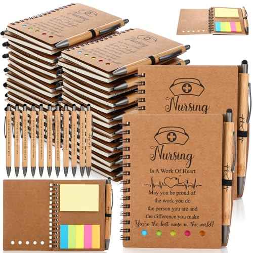 Nurse Appreciation Gifts Bulk Christmas Gift Nurse Week Gifts Thank You Notebooks and Bamboo Pens Inspirational Spiral Notebook with Sticky Note for Medical Assistant Coworkers(30 Sets)