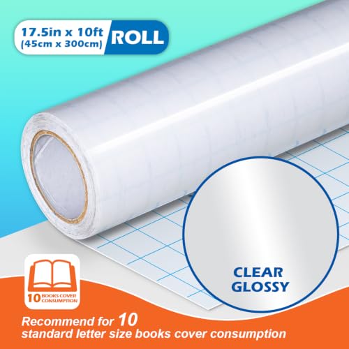 Olivo Clear Glossy Contact Paper Roll 17.5in x 10ft Peel & Stick for Crafts & Books