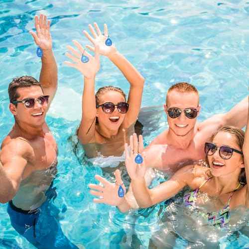 Honoson 200 Pcs Pool Pass Tags with Consecutive Numbers 0001-0200 Water Drop Shape Pool Keychain with Ring