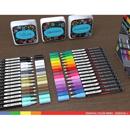 Acrylic Paint Pens Assorted Vibrant Markers for Rock Painting, Canvas, Glass, Mugs, Wood, Fabric, Metal, Ceramics. Non Toxic, Quick Dry, Multi-Surface, Lightfast (EXTRA FINE)