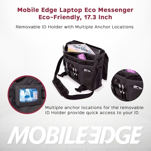 Mobile Edge ECO Laptop Messenger Bag for Men and Women, Fits Up To 17.3 Inch Laptops, Travel Work Computer Bag, Cotton Canvas, Padded Pockets, Black