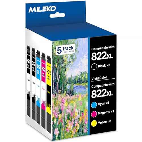 822XL Ink Cartridges Remanufactured Replacement for Epson 822XL Ink Cartridges for Epson 822 822 XL T822 for Epson WF-3820 Printer Workforce Pro WF-4820 WF-4830 WF-4833 WF-3823 Printer£¨5 Pack, 822XL£©