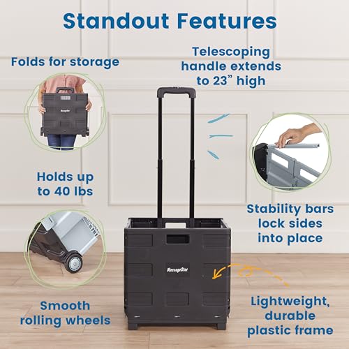ECR4Kids Universal Rolling Cart with Canvas Organizer Bag, Mobile Storage, Black