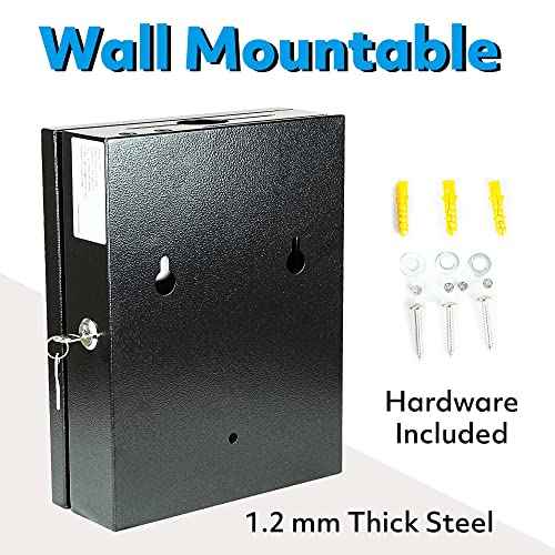 Large Suggestion Box With Slot and Lock - Metal Wall Mounted Ballot Box, Donation Case, Safe Lock Tip Jar For Fundraising, Hotel, Bar and School Voting Use (Black, 10'' x 4.75'' x 12.5'')