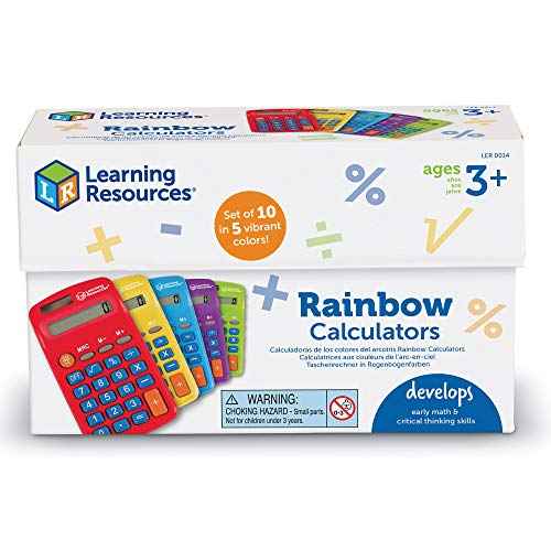Learning Resources Rainbow Calculators, Basic Solar Powered Calculators, Teacher Set of 10 Calculators, Ages 3+