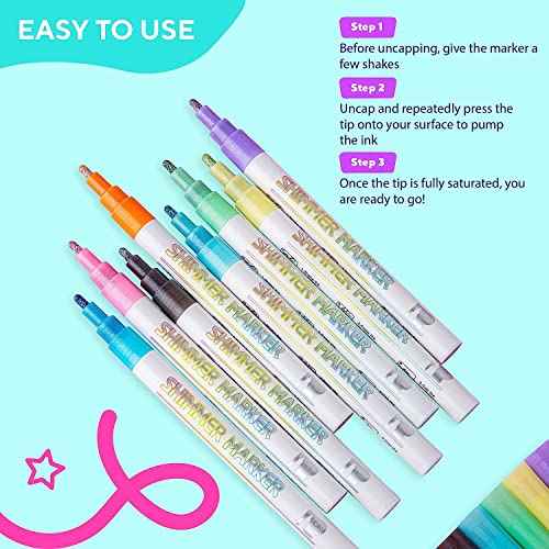 DoodleDazzles Shimmer Markers Set, Double Line Outliner Marker, Metallic Pens, Gifts for Girls, Boys, Kids, Women, etc., School Supplies Great For Drawing, Craft, & more, 20 ct