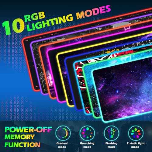 ToLuLu RGB Gaming Wireless Charging Mouse Pad, 7.5/10/15W 10 Light Modes LED Mouse Pad Computer Keyboard Mat Mousepad, 800x300x4MM Extended Large Desk Mat for MacBook, Laptop, PC, Purple Galaxy Space