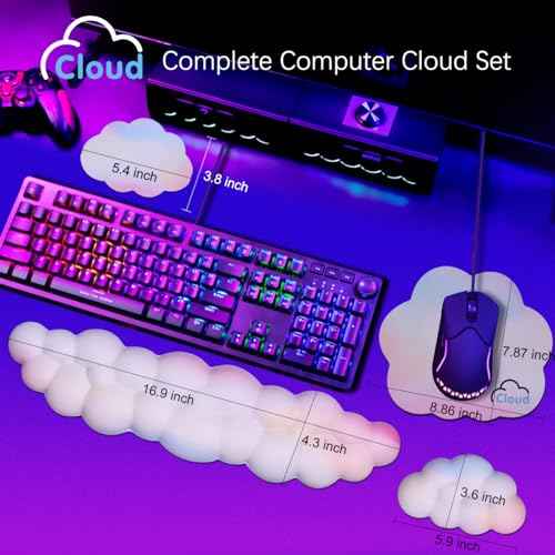 Cloud Wrist Rest Keyboard Palm Rest with Non-Slip Base for Computer Gaming Wrist Rest, YAMJUG Cloud Arm Rest Keyboard Wrist Pad Rainbow