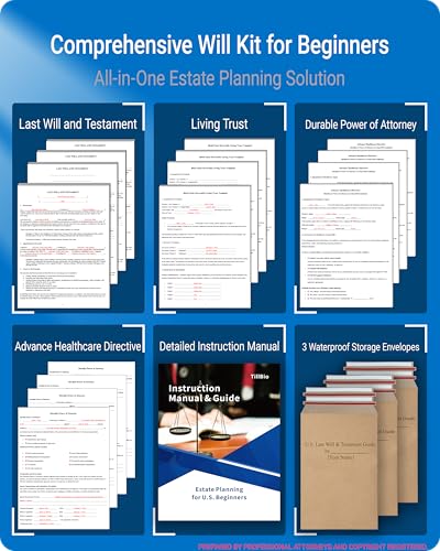 TillBio 4-in-1 Estate Planning Kit: Will, Living Trust & Power of Attorney Templates