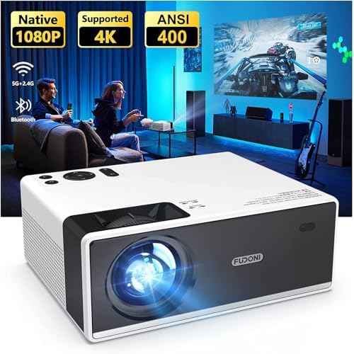 FUDONI Projector with WiFi and Bluetooth, Outdoor Portable 4K Support Projector HD 1080P Max 300" Display Zoom, Movie Video Home Theater Projector Compatible w/HDMI/USB/Phone/Laptop/TV Stick