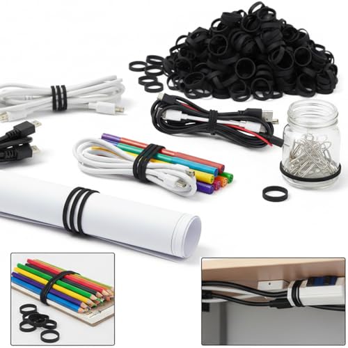 HAIDIBAO Rubber Bands 150pcs 1.5in Black Elastic Bands for Cords & Cables