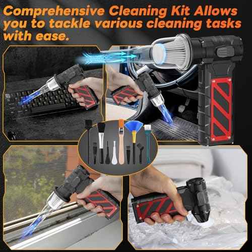 XAP Multi-Purpose Electric Compressed Air Duster & Mini Vacuum - 130,000 RPM Cordless Air Blower with Seatbelt Cutter & Window Breaker, 8000mAh Rechargeable Violent Turbo Fan, Ideal for Office/PC/Car