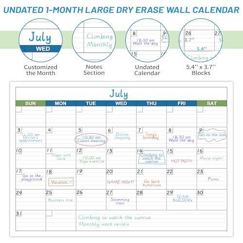 Large Dry Erase Calendar - Undated 1 Month Dry Erase Calendar for Wall, 40" x 28", Erasable & Reusable Laminated Dry Erase Wall Calendar with 10 Round Stickers, Large Space for Office