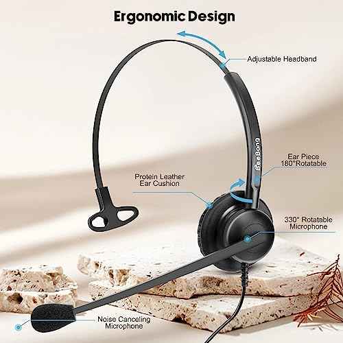 Phone Headset with Microphone Noise Cancelling & Mic Mute, RJ9 Telephone Headsets for Call Center Landline Deskphone, for Cisco Office Phones 7940 7942 7945 7960 7962 7965 7811 7821