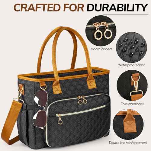 Large Bible Cover Case for Women, Church Tote Bags for Bible Study Supplies, Christian Gifts for Women (Black) Water Resistant Easy to Clean