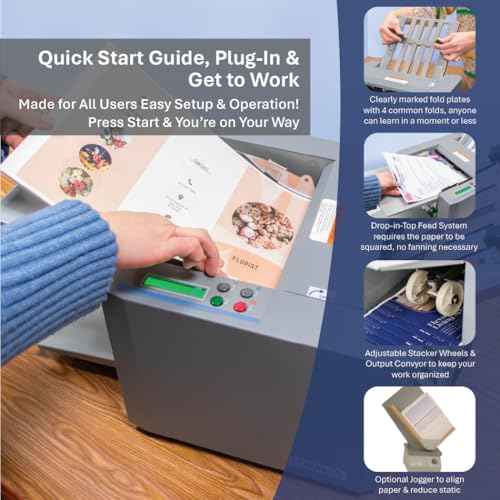 FORMAX FD 314 Desktop Office Folder, Up to 250 Sheets 20 Pound (75gsm) Hopper Capacity, Up to 7700 Sheets per Hour, LCD Control Panel with 3-Digit Resettable Counter