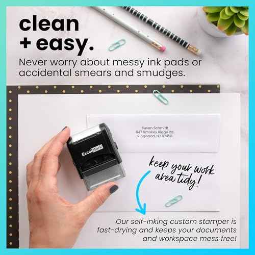 ExcelMark Custom Stamp ? Clear & Crisp Impressions ? Personalized Self-Inking Rubber Stamp ? Use for Address Stamp and More (Small)
