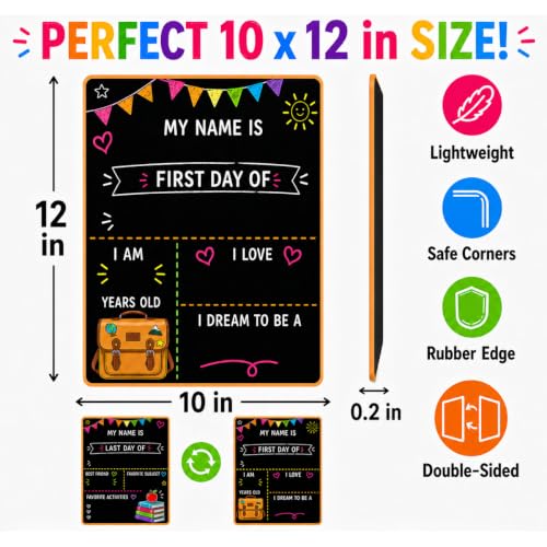 ChunRun Double-Sided First & Last Day of School Chalkboard Sign 10x12 Black Wooden Reusable Kids
