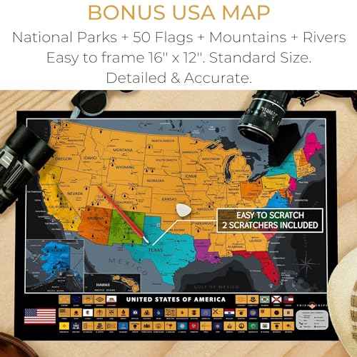 XL Scratch Off World Map with 233 Flags ? 36 x 24 Scratch Off Map of The World + Scratch Off USA Map ? Easy to Frame World Scratch Off Map + Tools ? Travel Map Wall Poster - Deluxe Gift for Travelers (BLACK)