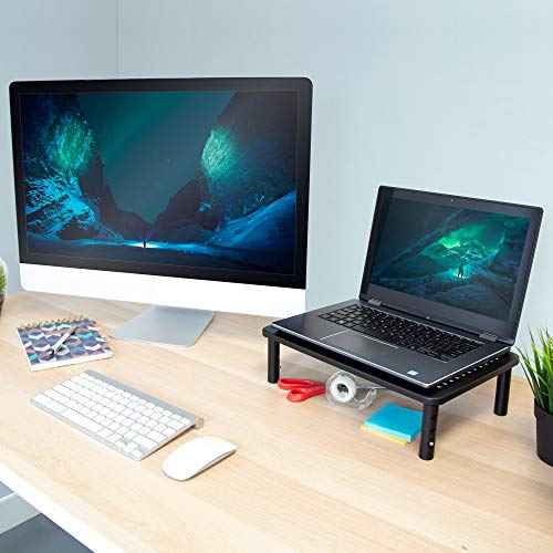 Mount-It! Metal Monitor Riser 2-Pack | Height Adjustable Computer Display and Laptop Stand for Desktop | Fits Up to 32" Screens, 44 Lbs Capacity, Set of Two Risers