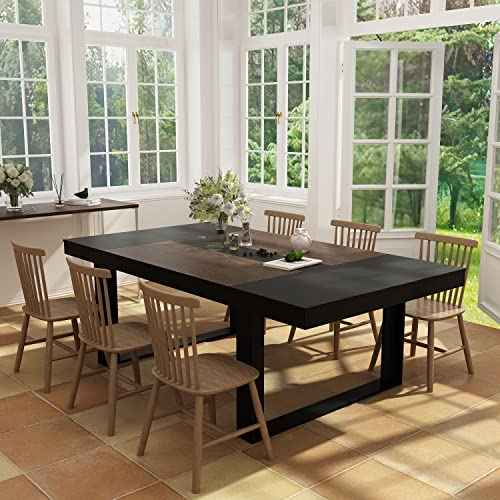 ECACAD 7FT Conference Table for 6-8 People, Large Rectangular Meeting Table, Modern Seminar Table for Office Meeting Conference Room, Black and Deep Brown (86.8¡±L x 47.2¡±W x 29.4¡±H)