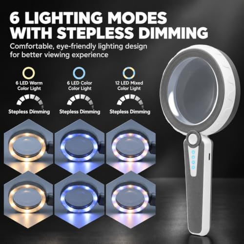 Huiboer 45X Magnifying Glass with Light - Elegant Grey Rechargeable Handheld Magnifier for Reading & Crafts