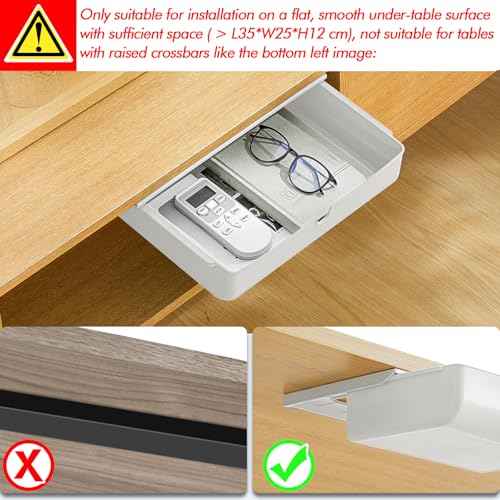 Poeland Under Desk Drawer Self-Stick Storage Organizer for Office Home School Large Size White 2 Pack