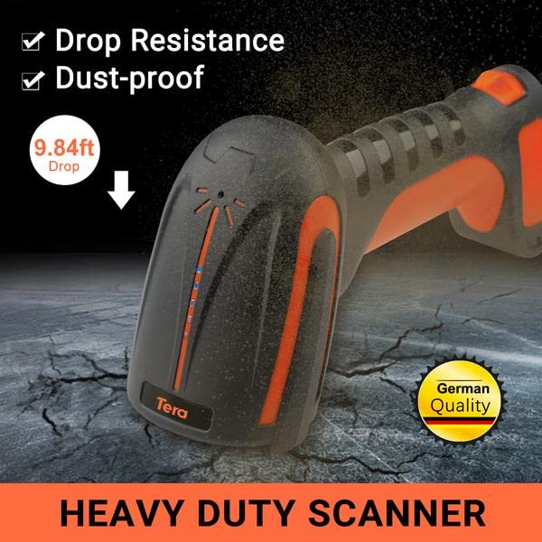 Tera 8100 Wireless 2D Barcode Scanner with Stand - Drop-Resistant Industrial Model