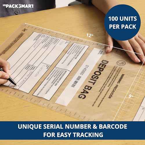 Clear Plastic Deposit Bags 9"x12" | Secure Bank Deposits, Cash Handling or Safe Currency Transportation | Sequential Barcodes | Tamper-Evident | Tear-Off Receipt for Security | 100-Pack