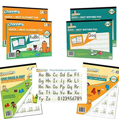 Channie¡¯s Workbook Set for Pre-Kindergarten - 3rd Grade Elementary School Students, 4 Handwriting Pads & 2 Math Practice Workbooks (6 Pack)