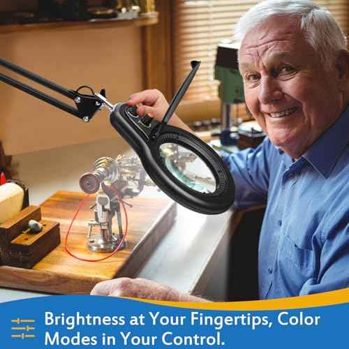 10X Large Magnifying Glass with Light and Stand, 2200 Lumens Stepless Dimmable Lighted Magnifier, Real Glass Lens Desk Lamp, Adjustable Swing Arm Clamp Light Hands Free for Craft Close Work