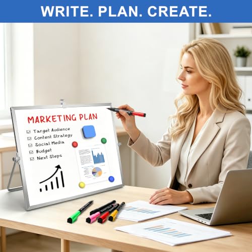 GMAOPHY Silver Double-Sided Magnetic Whiteboard with Stand 16x12"