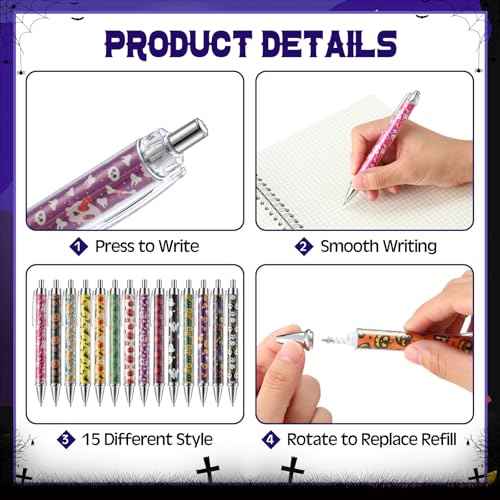 150 Pcs Halloween Pens Bulk Ghost Holiday Novelty Pens 0.5 mm Retractable Black Ink Decorative for Office School Party Favor Supplies Women Gift