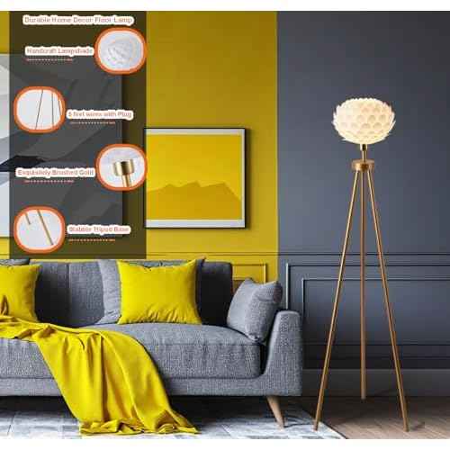Fiqevs Flower Floor Lamp, Art Decor Gold Mid Century Modern Standing Lamp, Tripod Tall Lamp for Living Room & Bedroom, Home Office - Antique Brass