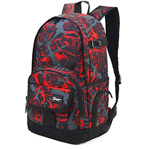 Red Rickyh Style School Backpack for Men & Women, Lightweight Travel Bag, 25L