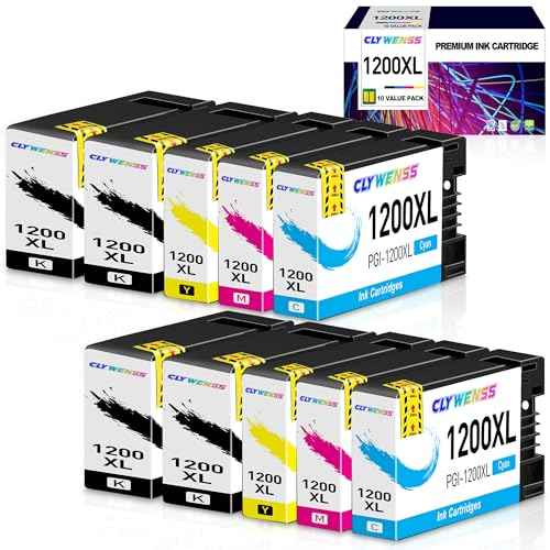 10 Pack 1200XL Ink cartridges Replacement for Canon PGI-1200XL PGI1200 XL Compatible to MAXIFY MB2720 MB2020 MB2120 MB2320 MB2050 MB2350 Printer (4Black, 2Cyan, 2Magenta, 2Yellow)