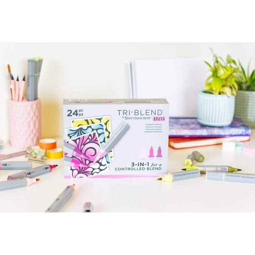 Spectrum Noir Triblend Brush Nib Alcohol Markers Colouring Pack of 24 - Unique 3-in-1 Blendable Colour Shade Effect - Complete Collection Box (72 colours in total)