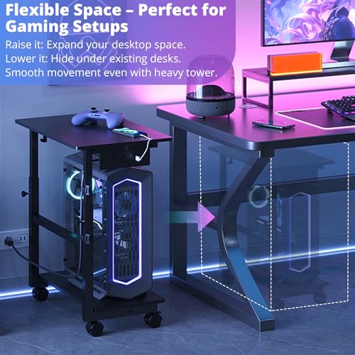 HavenlyYouth 2-Tier Adjustable Computer Tower Stand with Power Outlet - Black