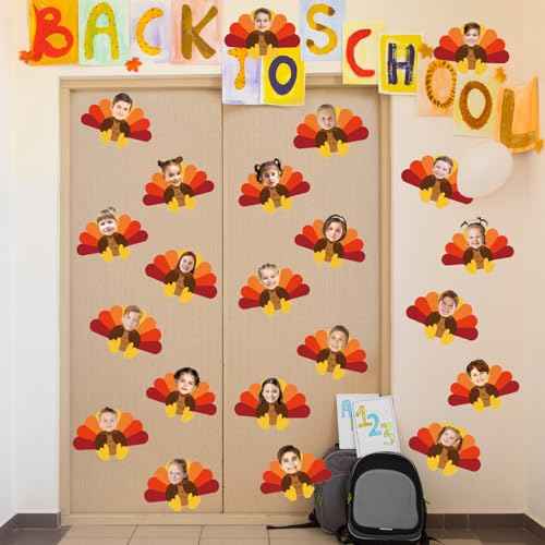 50Pcs Thanksgiving Turkey Cutouts Turkey Paper Cut-Outs with 100Pcs Glue Points Fall Bulletin Board Decor for Autumn Harvest DIY Craft Art School Home Party Favor