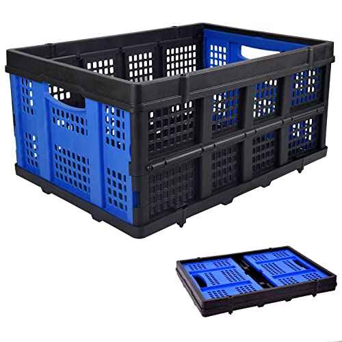 Foldable Plastic Storage Crate ? Stackable & Collapsible Basket, 1.73 Cu Ft for Home, Office & Garage