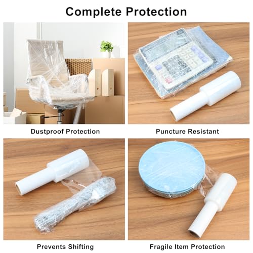 JUKFITA 2 Pack 4" × 500 ft Stretch Film with Handle - 80 Gauge Shrink Wrap Rolls