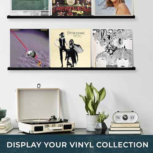 Ilyapa Vinyl Record Holder Wall Mount Vinyl Record Shelf - 2 Pack 39.5-inch Wood for 6 Records Display & Shelves, Includes Mounting Hardware - Black