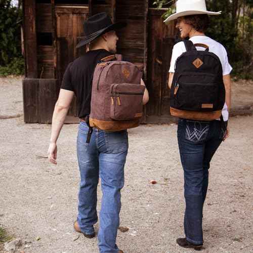 Wrangler Yellowstone Sturdy Backpack for Travel Classic Logo Water Resistant Casual Daypack for Travel with Padded Laptop Notebook Sleeve (Black Corduroy)